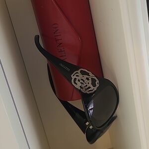 Auth Valentino Black Sunglasses with Silver Accent